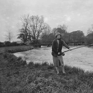 Miss Ashley Salmon Fishing on the Test at Broadlands. 30 September 1922