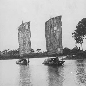 Patchwork sails on the Grand Canal, Kashing, China Typical Grand Canal Junks