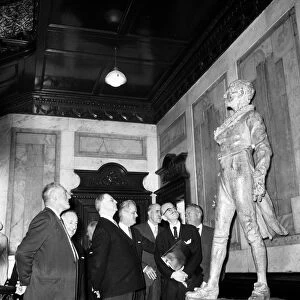 President Eamonn de Valera admires the seven foot bronze statue of Irish patriot