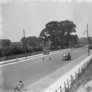 Road safety island under construction in Eltham, Kent. 1939