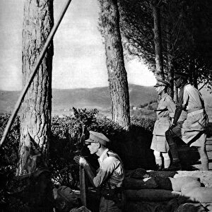Royal Field Marshal viewing the fighting in Italy, the King in a forward observation