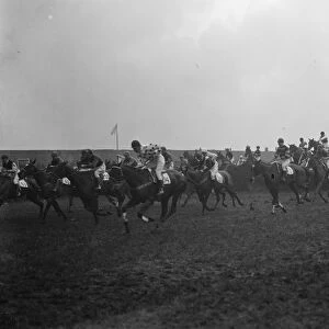 Sensational Grand National. The scene as the field took the first jump, and showing