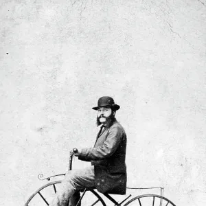 Joseph Tangye (1826-1902) on a velocipede, probably Wolverhampton, West Midlands. Around 1870