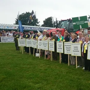 Preparing for the Princes Countryside Parade at the Royal Cornwall Show, Royal Cornwall Showground, Whitecross, Wadebridge, Cornwall. 7th June 2018