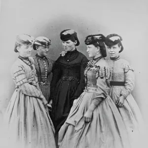 Five young ladies, Polperro, Cornwall. 1860-1870s