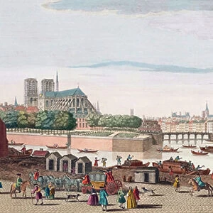 18th century view of Paris, France (engraving)