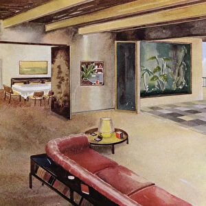 1930s interiors: Hall with terrace (colour litho)