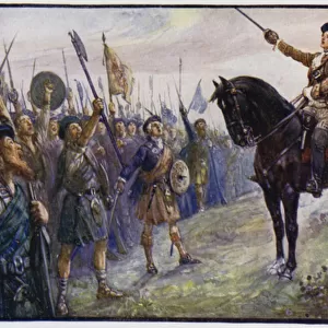 The 25 year-old Bonnie Prince Charlie addressing his troops, Jacobite Rising of 1745 (colour litho)