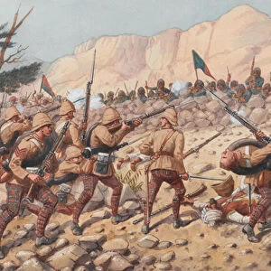 72nd Duke of Albanys Own Highlanders advancing at Peiwar Kotal, 1879 (w / c)