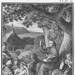 Abelard lecturing among disciples in the deserted Champagne, illustration from Lettres