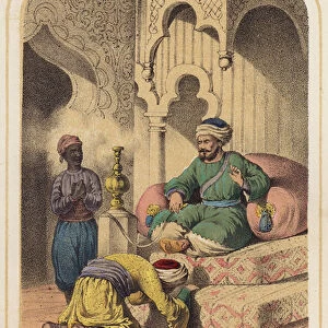 Abu and Niutyn from One Thousand and One Nights (colour litho)