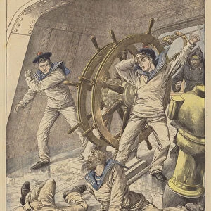 Accident on board the French battleship Iena (colour litho)