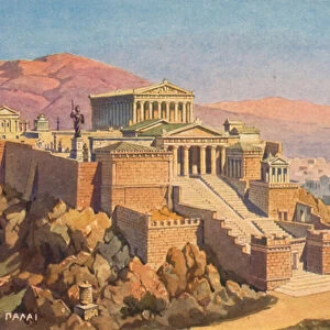 The Acropolis, Athens (colour litho)