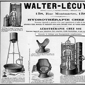 Advertising of 1889 for mobile fixtures for baths, water showers, dry or wet steam, bidet
