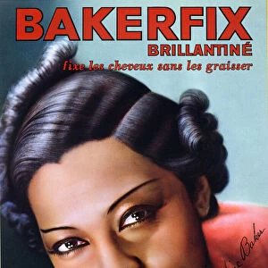 Advertisement for Bakerfix hair brilliantine featuring Josephine Baker (1906-75