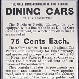 Advert for dining cars of the Northern Pacific Railroad, 1883 (litho)