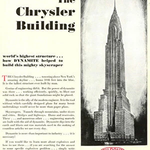 Advertisement featuring the The Chrysler Building, from the DuPont Magazine