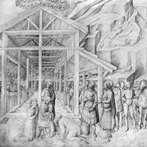 Adoration of the Magi, from the Jacopo Bellinis Album of drawings (pen & ink on vellum)