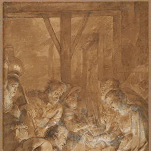 The Adoration of the Shepherds, c. 1613-4 (pen and brown ink with brown wash and white