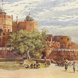 Agra Fort, outside the Delhi Gate (colour litho)