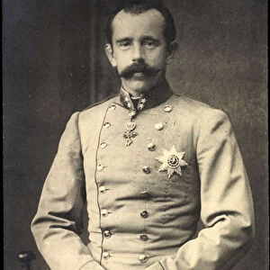 Ak Crown Prince Rudolph of Austria Hungary, uniform, saber, breast star (b / w photo)