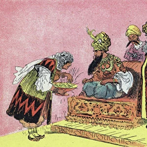Aladdin mother offers to the sultan a tray of precious stones Illustration by Albert Robida (1848-1926) for the tale "Aladin and the wonderful lamp" in "The Book of One Thousand One Nights or" The Ian Nights"