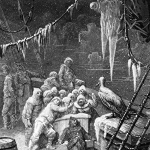 The albatross being fed by the sailors on the the ship marooned in the frozen seas of Antartica