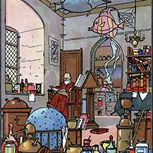 The alchemist's laboratory neighbor of Gargantua Illustration by Pierre Couselles (died 1938) from "Gargantua" by Francois Rabelais, 1926 Private collection