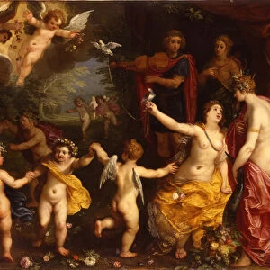 Allegory of love: Venus holding a pair of tethered doves, with Ceres, Apollo and Diana