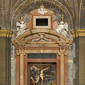 Altar of San Fermo, Angelo Nani and Gian Battista Natali 1592-1676, Crucifixion with Saints Fermo Jerome and Pope Gregory XIV, Luca Cattapane 1593