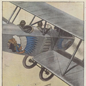 American aircraft in the sky of battle in France (colour litho)