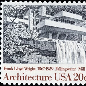 American stamp with Frank Lloyd Wrights "House on the waterfall"