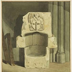 Ancient font taken out of south wall of crypt of St Johns Church (w / c on paper)