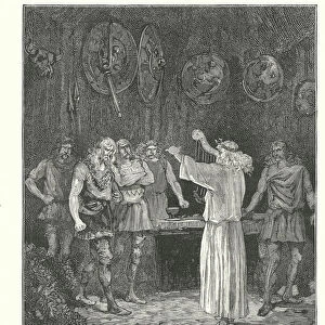 Ancient Gallic bard reciting the noble traditions of the family (engraving)