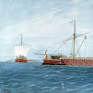 Ancient Greece: Greek trireme (or triere), ancient combat galere, 19th century (drawing)