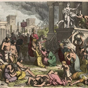 Ancient Rome: The pillaging of a captured city, 1866 (coloured engraving)