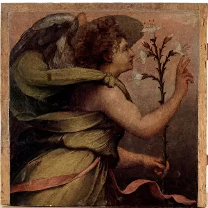 Angel of the Annunciation, detail (oil on wood, c. 1535)