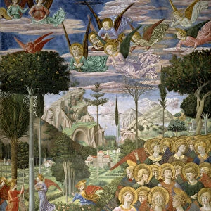 Angels in a heavenly landscape, the right hand wall of the apse