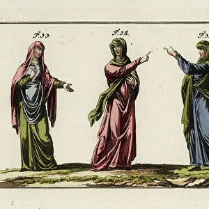 Anglo Saxon women's dress. 1796 (engraving)