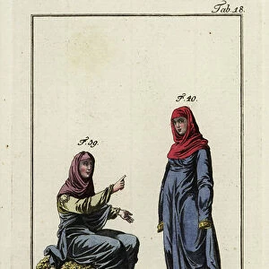 Anglo Saxon women's summer and travel clothes. 1796 (engraving)