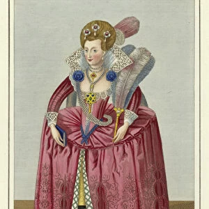 Anne of Denmark, Queen to James I of England (coloured engraving)