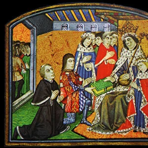 Anthony Woodville, Earl Rivers, presenting the Dictes and Saying of the Philosophers to his brother-in-law, Edward IV, 15th century (illumination)