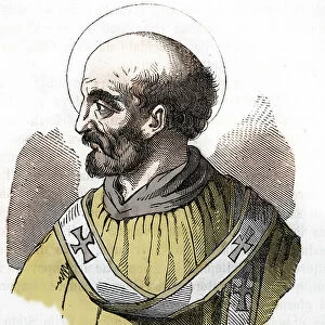 Antiquite: representation of Pope Sixtus II (Sixtus or Sisto) (258) Drawing from " Misteri del Vaticano" by Franco Mistrali