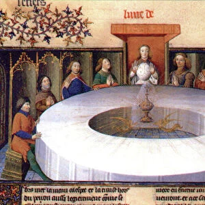 Apparition of the Holy Grail to the Knights of the Round Table, illumination from Queste del saint Graal (ink & colour on vellum)