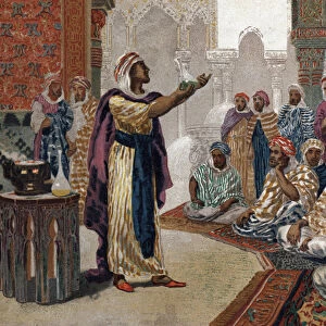 The Arab alchemist Geber (Jabir ibn Hayyan) (v721-v815), einching chemistry