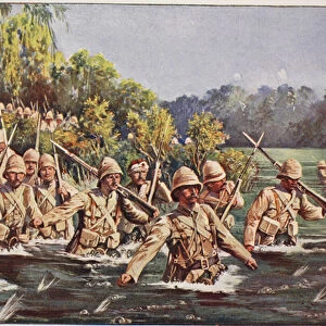 The Argyll and Sutherland Highlanders crossing the Modder River, illustration from Battles of the Nineteenth Century, Vol. VI: The Boer War of 1899-1900 by Archibald Forbes, G. A. Henty and Major Arthur Griffiths (colour litho)