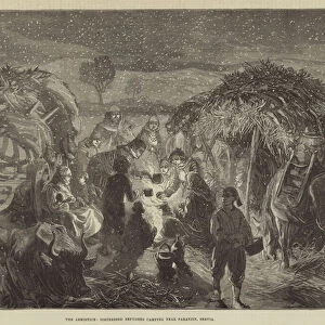 The Armistice, Distressed Refugees camping near Paratjin, Servia (engraving)