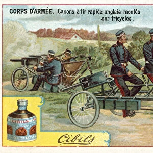 Army Corps - quick-firing English guns mounted on tricycles (chromolitho)