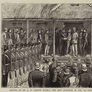 Arrival of Sir A H Gordon, KCMG, the New Governor of Fiji, at Nasova, the Inaugural Speech (engraving)
