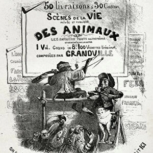 Art. The Public and Private Life of Animals, by french caricaturist Jean Jacques Grandville. Poster for a fascicule's edition, France, 1842 (poster)